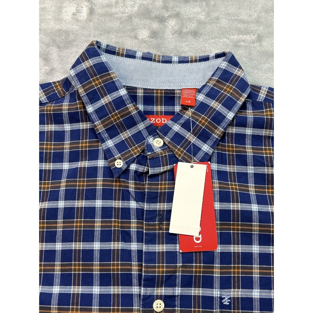 IZOD Mens Sz L Long Sleeve Button Up Designer Shirt Clan Wallace Plaid Blue NWT
